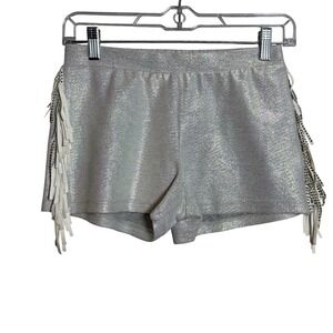 MIA New York Girls Silver Metallic Fringe Shorts Size L Dance Costume‎